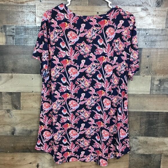 LulaRoe Simply Comfortable Top Black Floral Print Round Neck Short Sleeve XL - Picture 3 of 7